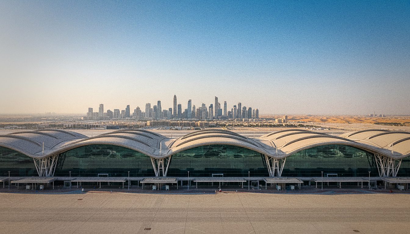 Façade du Terminal 3 de l'Aéroport de Dubaï de jour