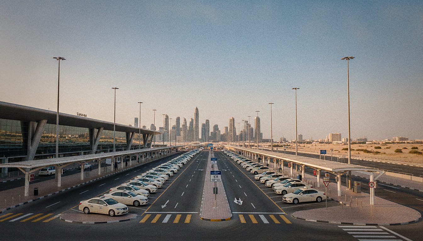 Station de taxis RTA devant le terminal de l'Aéroport de Dubaï